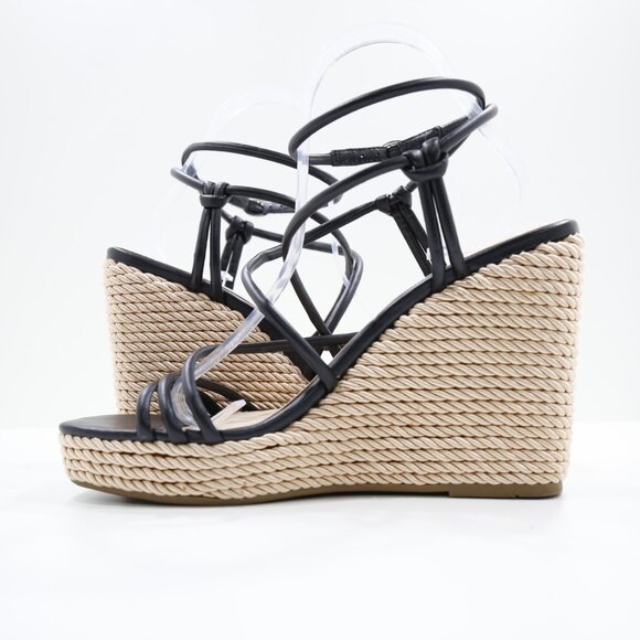 Marc Fisher Zesty Black Faux Leather Strappy 4.5" Wedge Heel Sandals - 10 - Picture 5 of 7